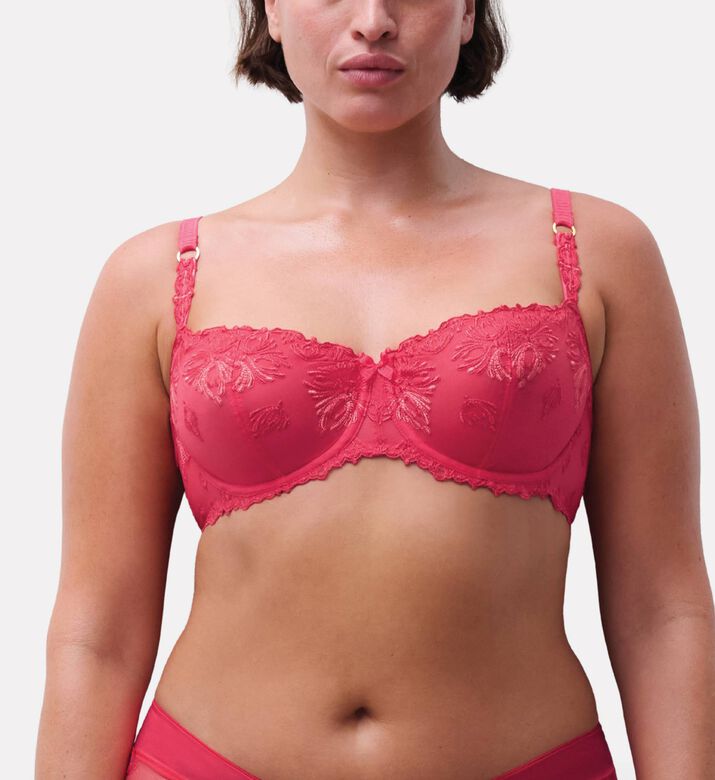 Chantelle Plunge Floral Embroidered Bra, Red, 95, C, Model View