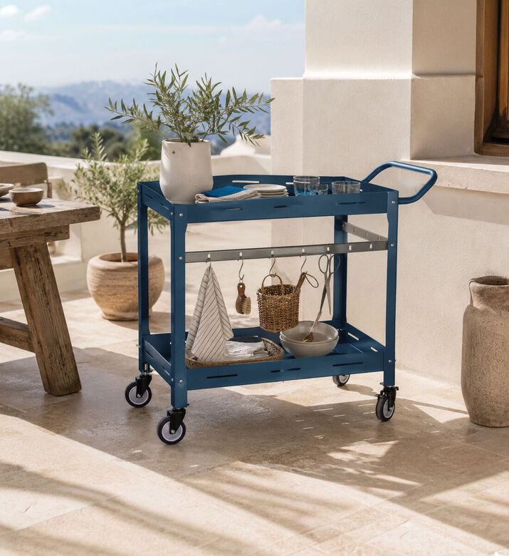 Home Deco and More Zuing Side Handle Outdoor Trolley, Navy, Packshot View