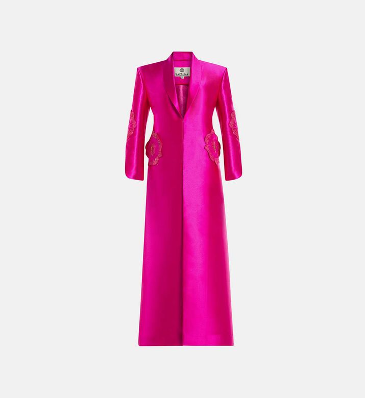 معطف فاخر مزين بتطريزات زهرية