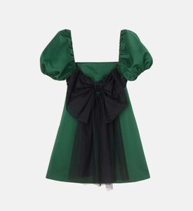 فستان بأكمام منتفخة باللون الأخضر والكحلي