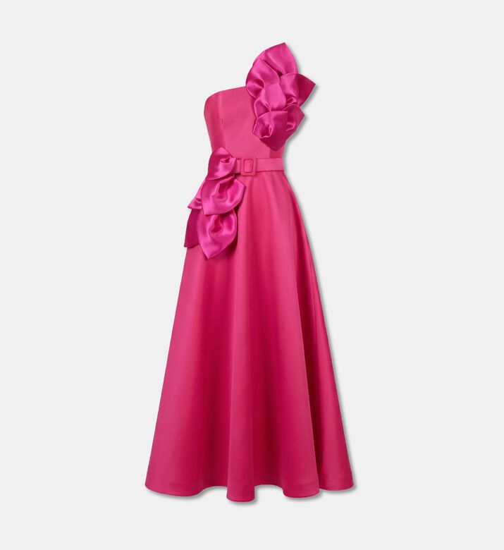Savanna Feuille Appliqu&eacute; One-shoulder Maxi Dress, Pink, S, Packshot View