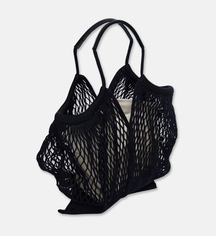 Hereu Leather-details Filt Net Tote Bag, Black, Packshot View