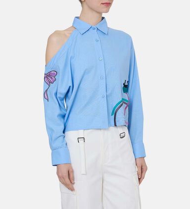 Linen Bicycle Flower Basket-embroidery Shirt