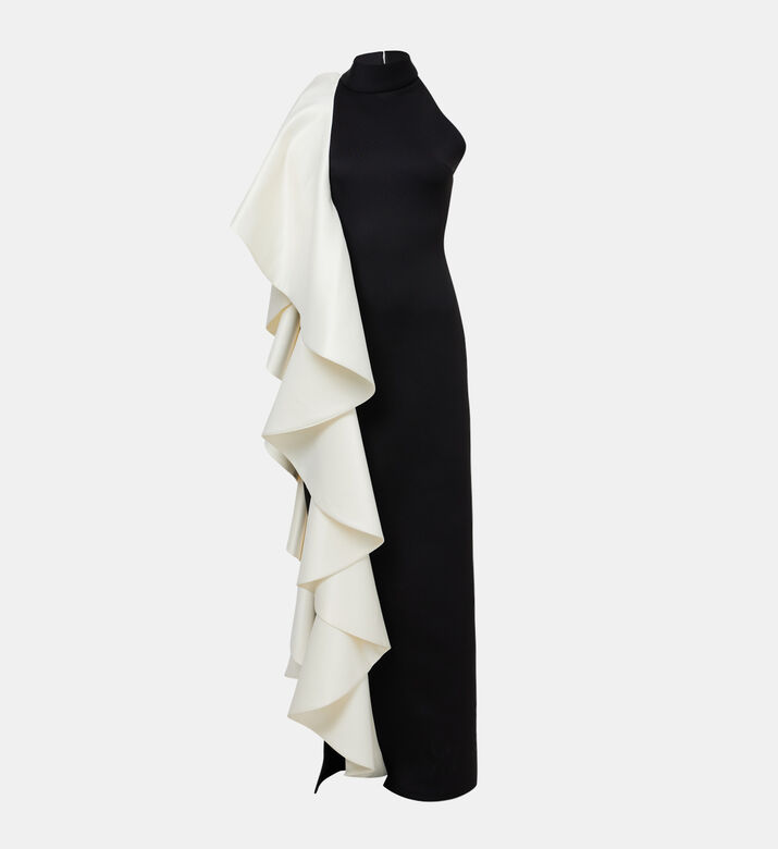 Ruffle-side Halterneck Maxi Dress