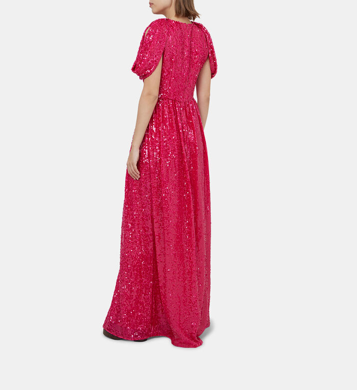 Drape Shoulder-detail Sequin Gown