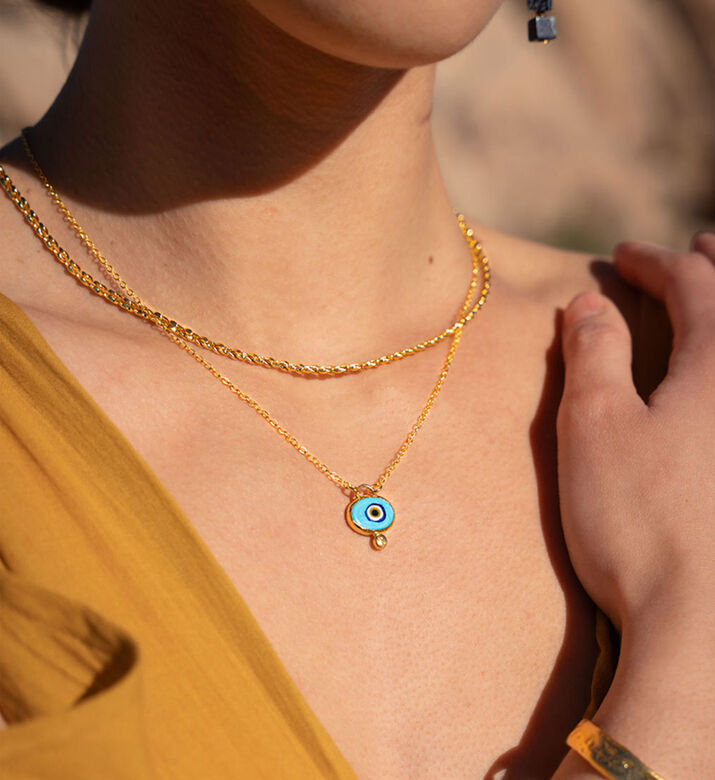 Ottoman Hands Evil Eye Pendant Necklace, Blue, Packshot View