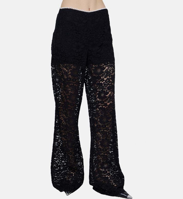 Lace Embroidered Flower Wide-leg Pants