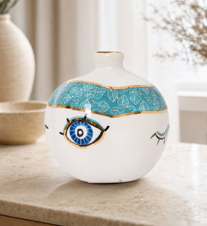 Noorena Evil Eye Gold Glazed Pomegranate Decorative, Gold, L, Model View
