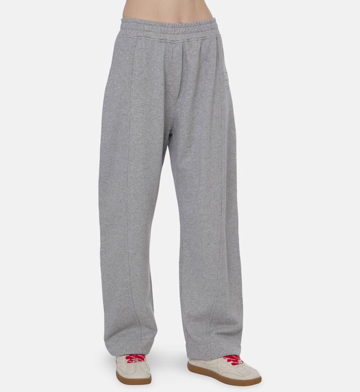 Ganni Tonal Logo Embroidered Wide-leg Sweatpants, Light-grey, M, Model View