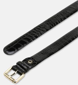 Luisa Spagnoli Dogale Croc-embossed Slim Belt, Black, Packshot View