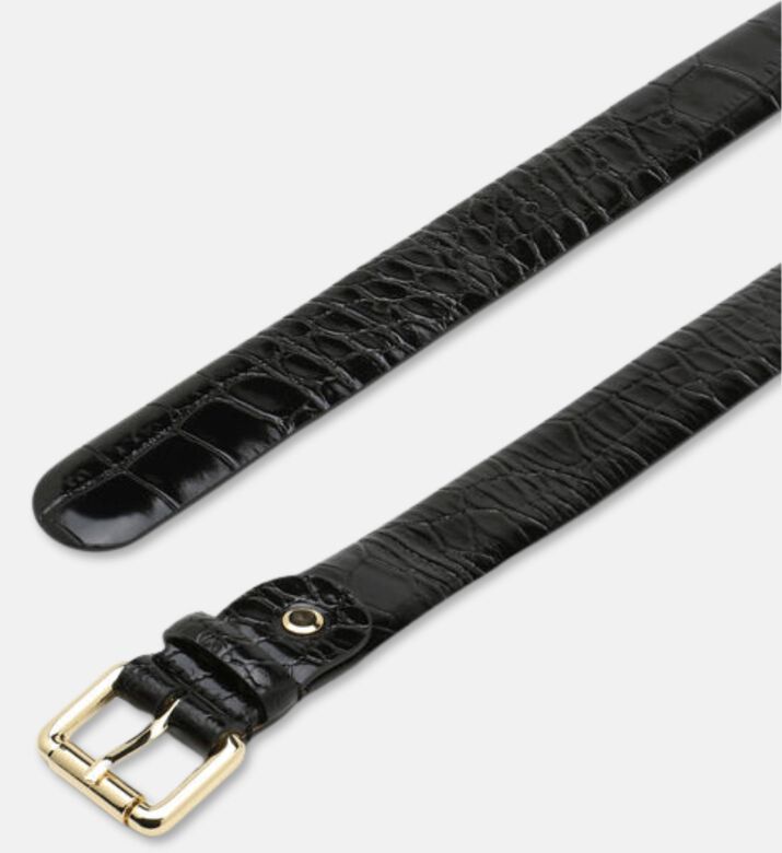 Luisa Spagnoli Dogale Croc-embossed Slim Belt, Black, Packshot View