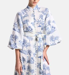 Carter and White Noor Palm Tree-print Bishop Sleeves Midi Dress, Model View