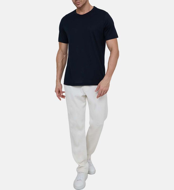 Cotton-blend Plain Crewneck T-shirt