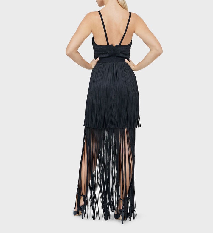 Bustier Inspired Plunging Fringe Gown Bustier Inspired Plunging Fringe Gown