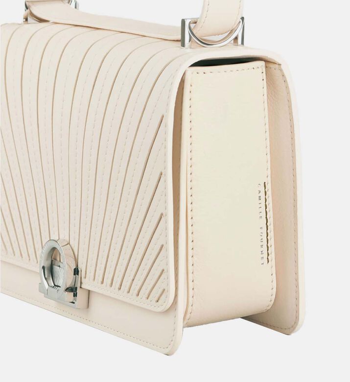 Camille Fournet Signature Calf Leather Pleated Shoulder Bag, Cream, Packshot View Camille Fournet Signature Calf Leather Pleated Shoulder Bag, Cream, Packshot View