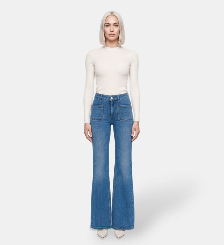 Ba&sh Patch Pockets Flared Denim Pants, Model View