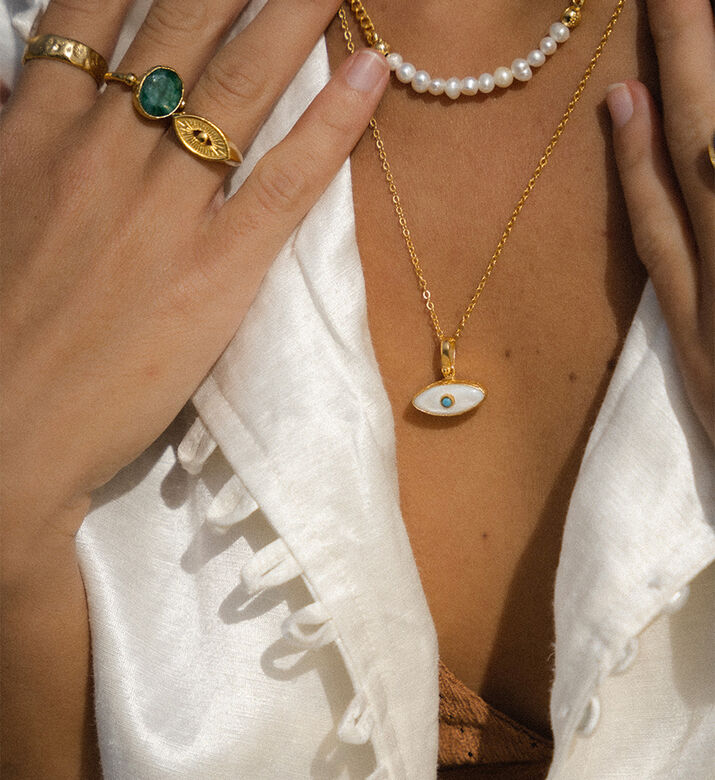 Ottoman Hands Oval Pearl Eye Pendant Necklace, Packshot View