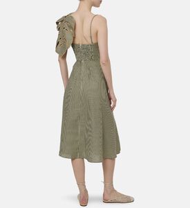 Farm Rio Striped Monstera Leaf Sleeveless Midi Dress, Model View