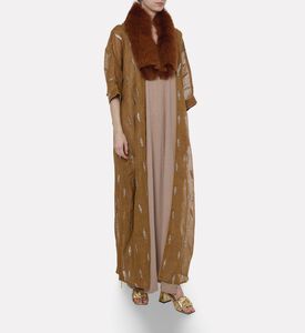 By Febe Fur Collar Embroidered Abaya, Model View