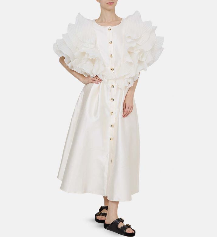 Ruffle-sleeves Flared Dress