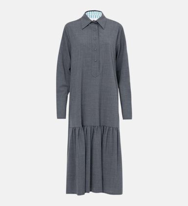 Polo Collar Back Pleats Midi Dress