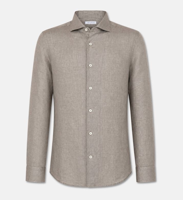 Tagliatore Linen Long-sleeve Regular-fit Shirt, Taupe, 45, Packshot View