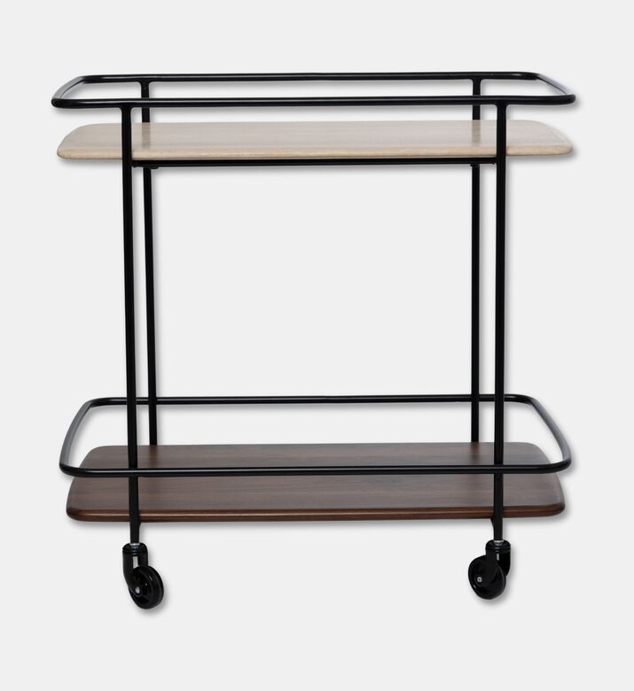 Home Deco and More Shard Wood Body Bar Trolley, Walnut, Packshot View