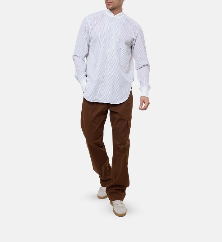 Plan C Stripe-print Ribbed Cuffs Shirt, White, 50, Model View