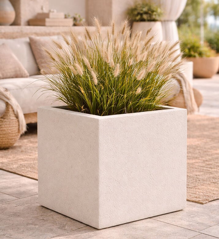 Home Deco and More Fiber Clay Square Planter, Beige, 22-cm, Packshot View