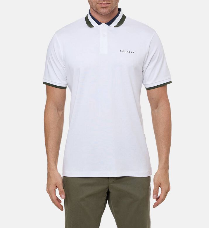Hackett London Button Placket Short-sleeve Polo Shirt, White, M, Model View