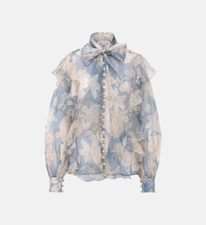 Hannah Organza High-neck Floral Blouse