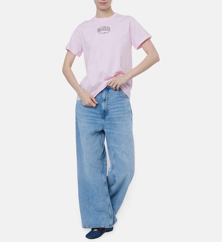 Ganni Logo-embroidery Short-sleeve T-shirt, Pink, M, Model View