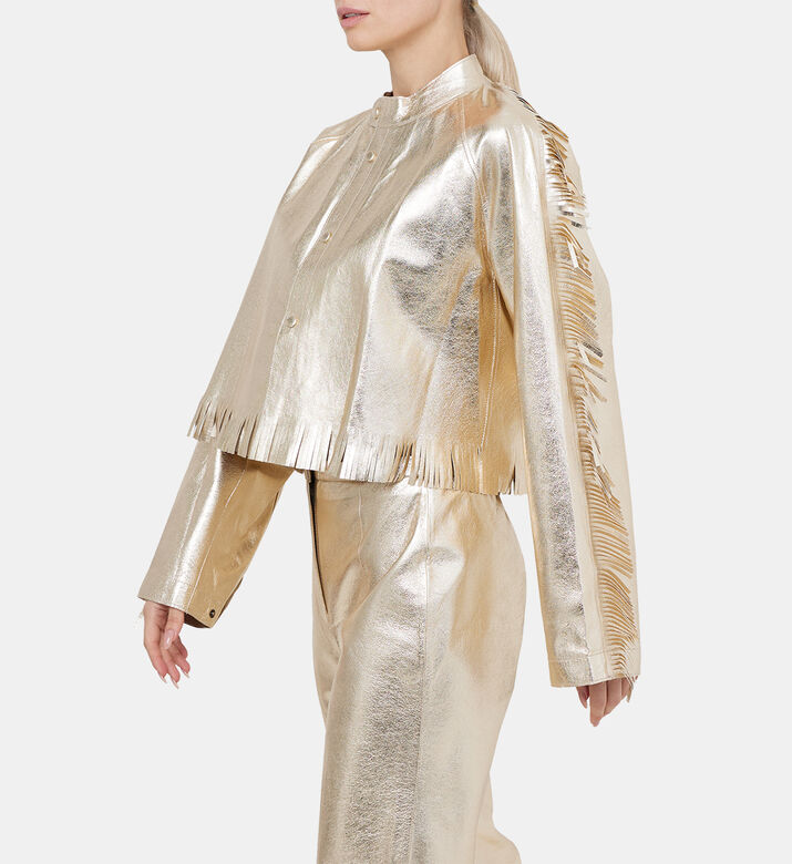 Fringed Leather Cropped Jacket