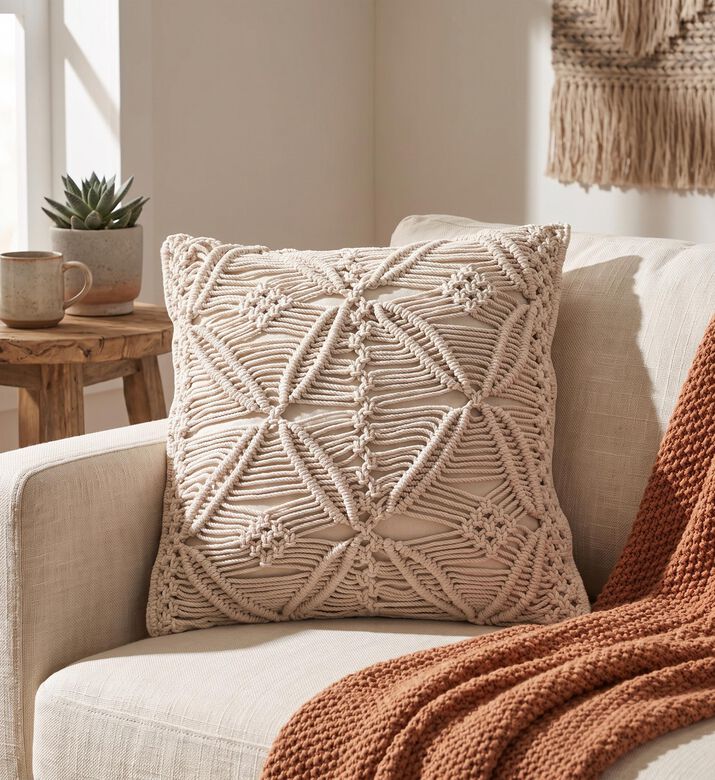 Home Deco and More Crosh Natural Cotton Cushion, Packshot View