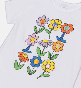 تيشيرت بياقة دائرية وأزهار مبتسمة