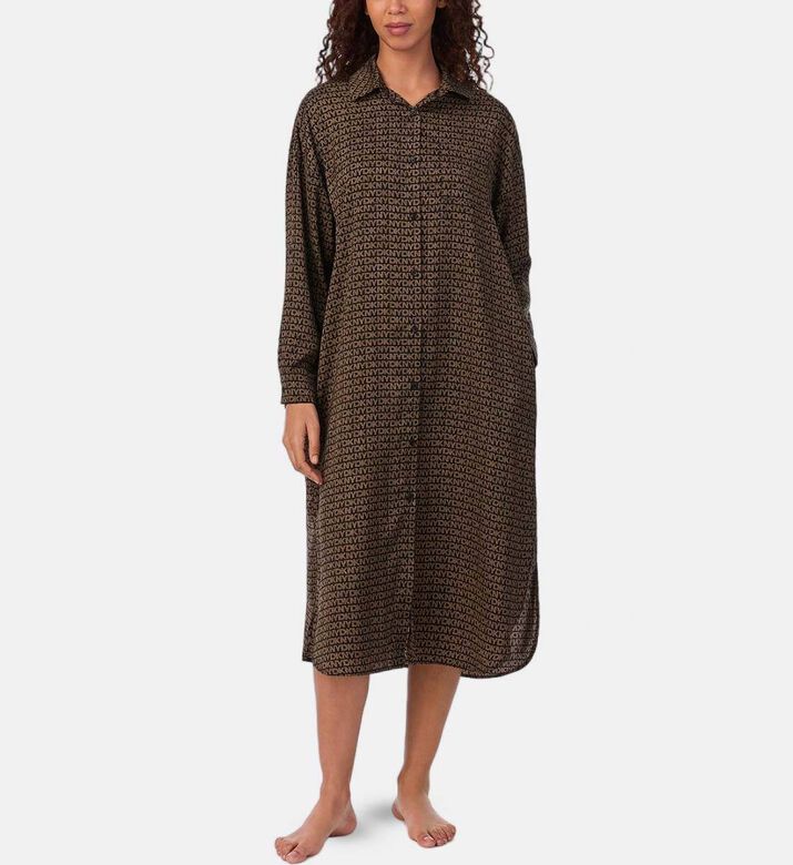 قميص نوم بأكمام طويلة بطبعة على كامله