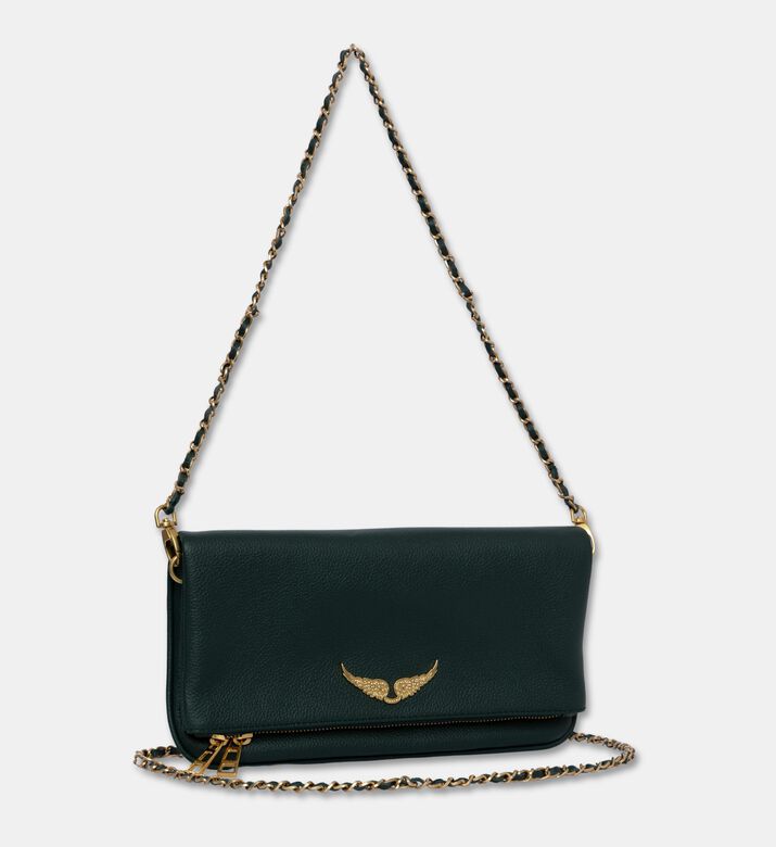 Zadig et Voltaire Rock Grained Leather Clutch, Green, Packshot View