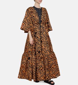 فستان متوسط الطول واسع بياقة في بطبعة تجريدية