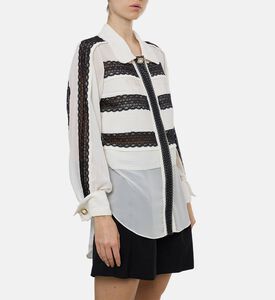 Edward Achour Paris Sheer Woven Lace-detail Blouse, Ivory, 42, Model View