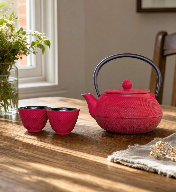 Wd Lifestyle Cast Iron Teapot Cup 4-piece Set, Model View