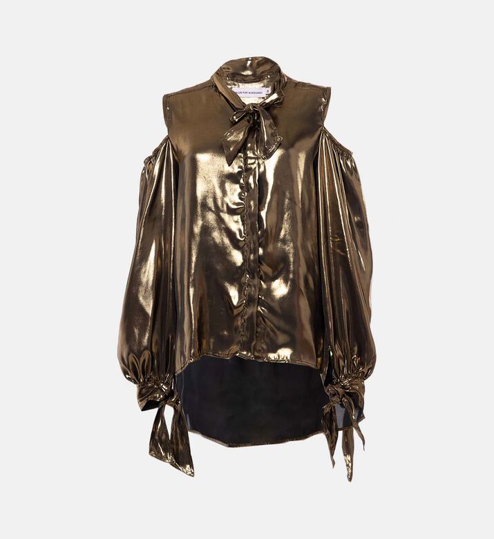 Blue For Burgundy Metallic Self-tie Ribbons Top, Packshot View