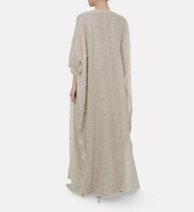 By Febe Sheer Linen Pearl Embellishment Abaya, Model View