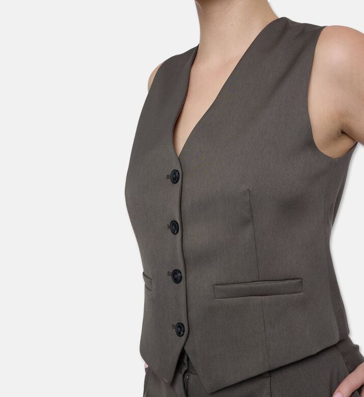 Samsoe Sleeveless V-neck Vest, Dark-green, S, Model View