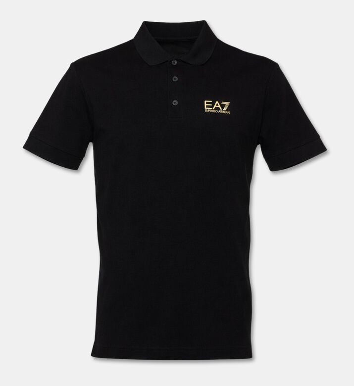EA7 Logo Printed Polo Shirt, Black, Xl, Packshot View