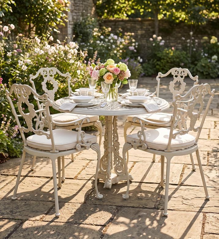 Home Deco and More Antoinette Dining Table With 4 Chairs Off White 100 Cm, Packshot View