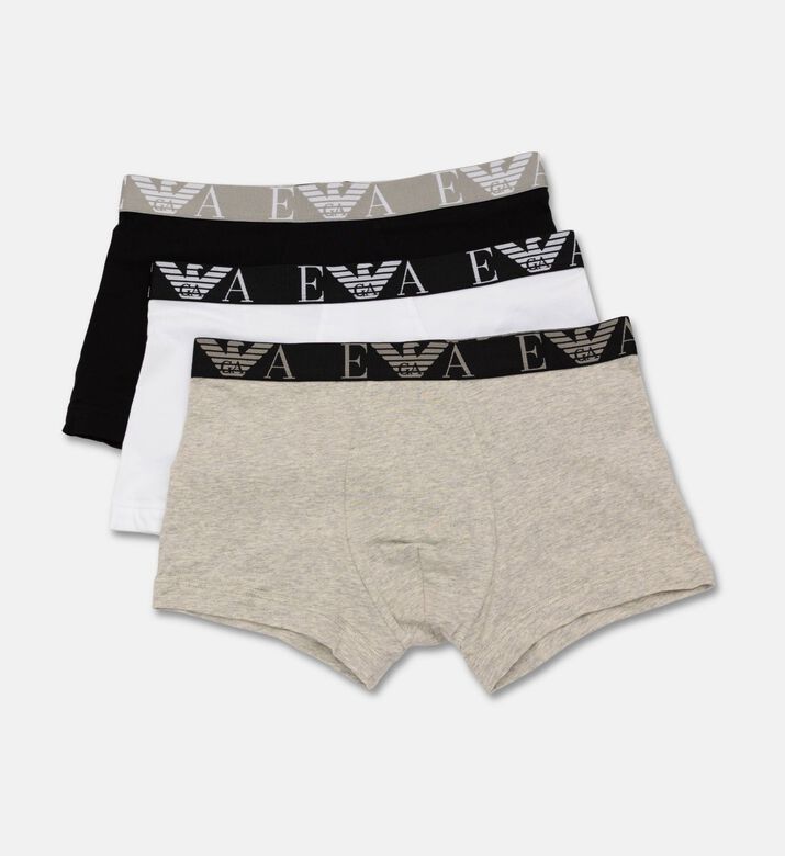 Emporio Armani Logo Elastic Waistband 3-pack Short-leg Boxers Set, Grey, L, Packshot View