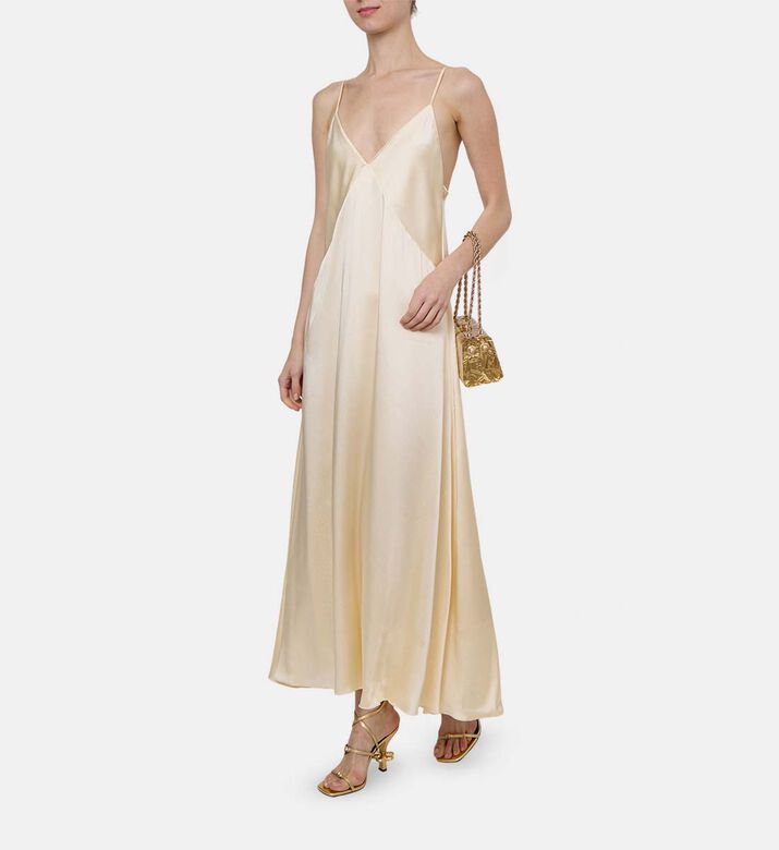 Satin Pinstriped V-neck Slip Dress