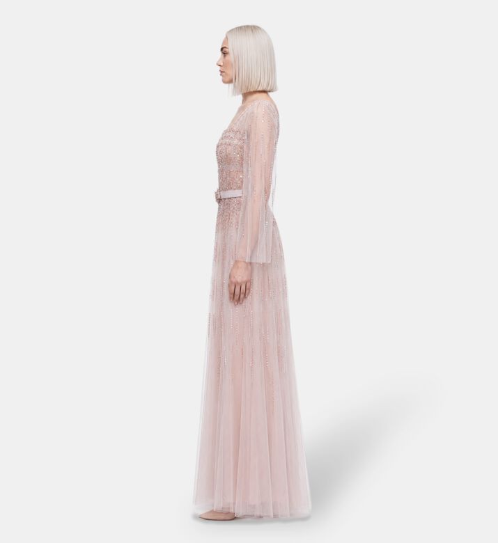 Suzy Matar Embellished Belted Evening Gown, Model View