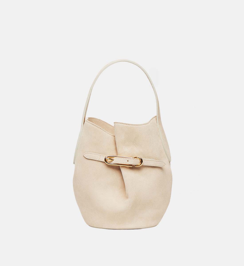 Suede Mini Belted Bucket Bag