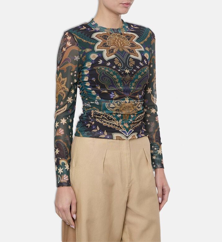 Farm Rio Paisley-print Long-sleeve Top, Model View